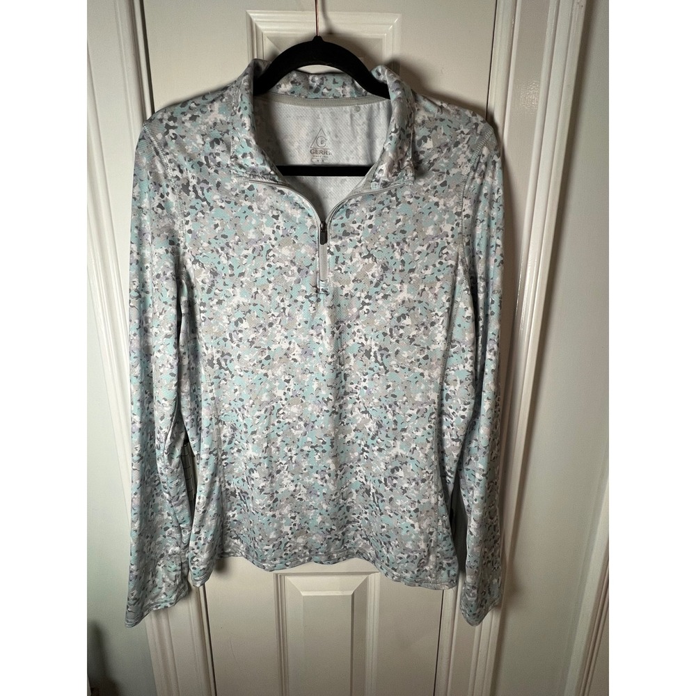 Gerry Womens Blue Grey Abstract Print Quarter Zip Pullover Top CG9620 Medium
